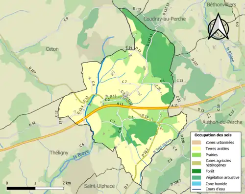 Carte en couleurs présentant l'occupation des sols.