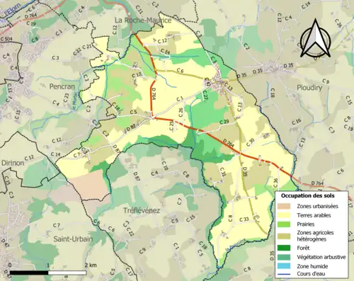 Carte en couleurs présentant l'occupation des sols.