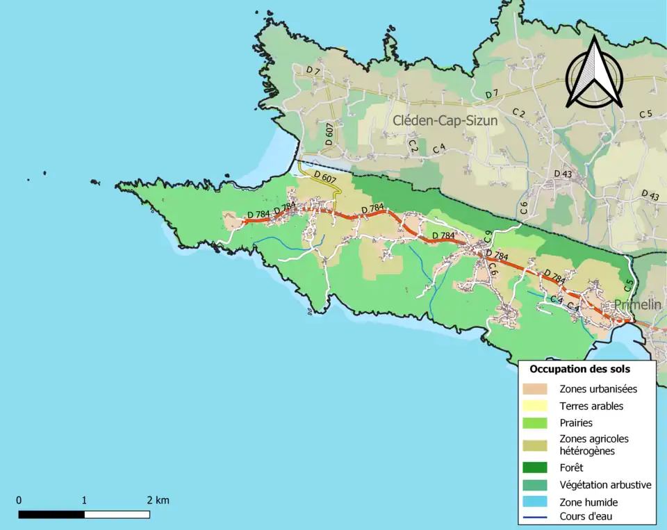 Carte en couleurs présentant l'occupation des sols.