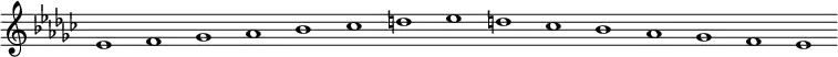 
\new Staff {
  \relative c' {
    \key es \minor
    \override Staff.TimeSignature #'stencil = ##f
    \override Staff.BarLine #'stencil = ##f
     es1 f ges as bes ces d es d ces bes as ges f es
  }
}
\midi {
  \context {
    \Score
    tempoWholesPerMinute = #(ly:make-moment 120 1)
  }
}
