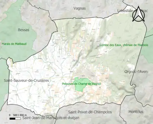 Carte de la ZNIEFF de type 1 dans la commune.