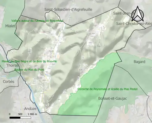 Carte de la ZNIEFF de type 1 sur la commune.