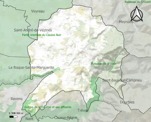 Carte des ZNIEFF de type 1 sur la commune.
