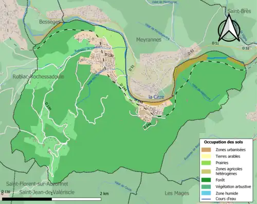 Carte en couleurs présentant l'occupation des sols.