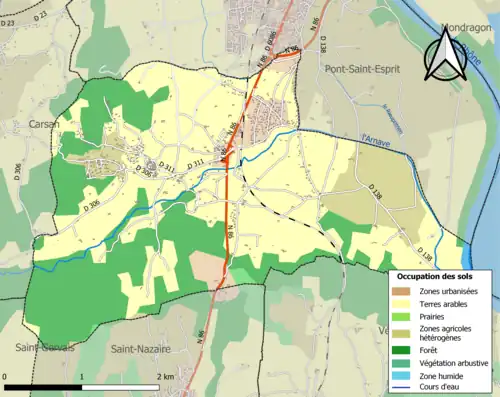 Carte en couleurs présentant l'occupation des sols.