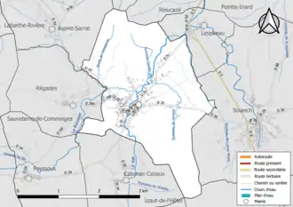 Carte en couleur présentant le réseau hydrographique de la commune