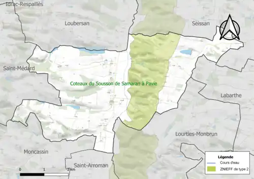 Carte de la ZNIEFF de type 2 sur la commune.