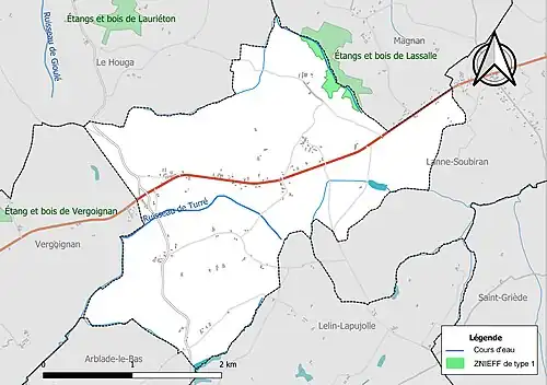 Carte de la ZNIEFF de type 1 sur la commune.