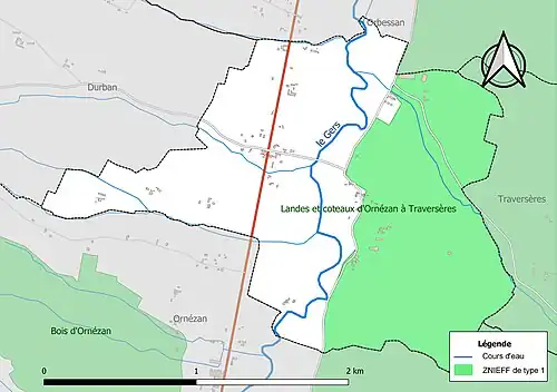 Carte de la ZNIEFF de type 1 sur la commune.