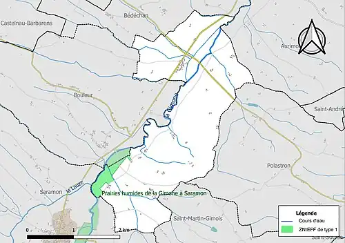 Carte de la ZNIEFF de type 1 sur la commune.