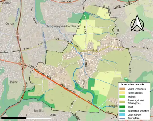 Carte en couleurs présentant l'occupation des sols.