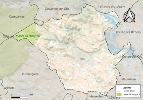 Carte de la ZNIEFF de type 2 sur la commune.