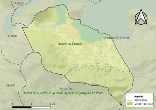 Carte des ZNIEFF de type 2 sur la commune.