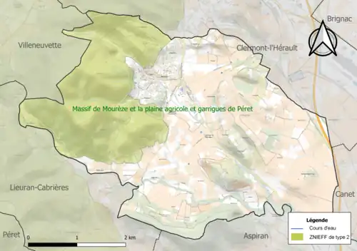 Carte de la ZNIEFF de type 2 sur la commune.