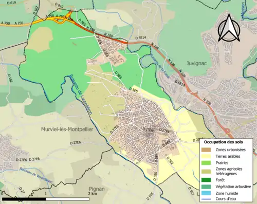 Carte en couleurs présentant l'occupation des sols.