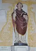 Plougasnou : église paroissiale Saint-Pierre, intérieur, statue de saint Samson (en chêne polychrome, date du XVIe&nbsp;siècle)