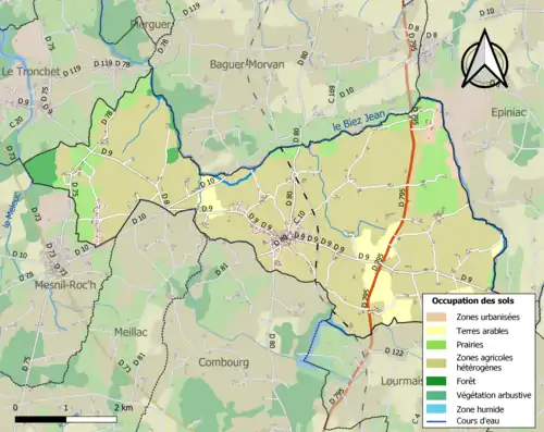 Carte en couleurs présentant l'occupation des sols.
