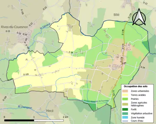 Carte en couleurs présentant l'occupation des sols.