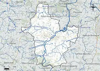 Carte en couleur présentant le réseau hydrographique de la commune
