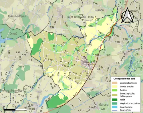 Carte en couleurs présentant l'occupation des sols.