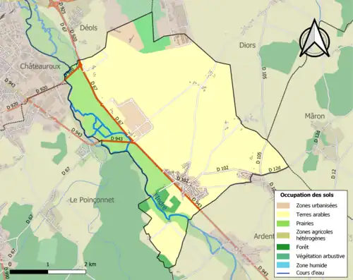 Carte en couleurs présentant l'occupation des sols.