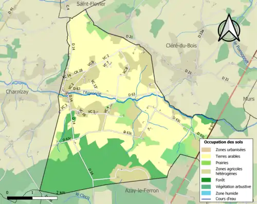 Carte en couleurs présentant l'occupation des sols.