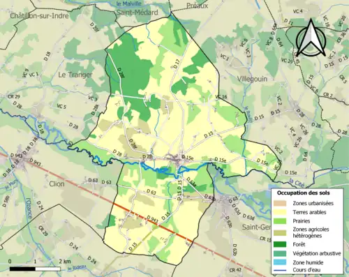 Carte en couleurs présentant l'occupation des sols.