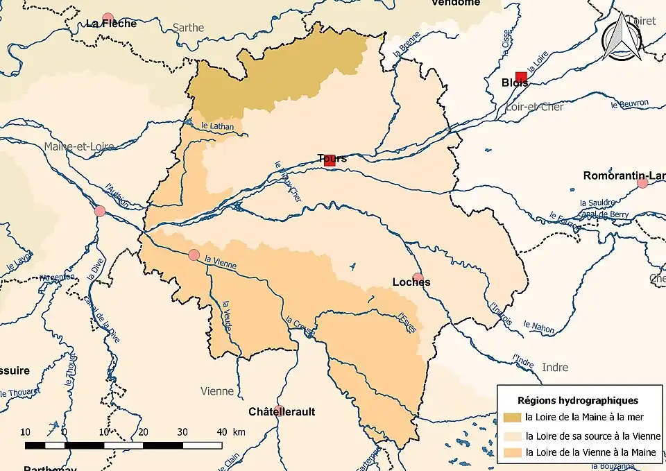 L'Indre-et-Loire est partagé en trois régions hydrographiques.