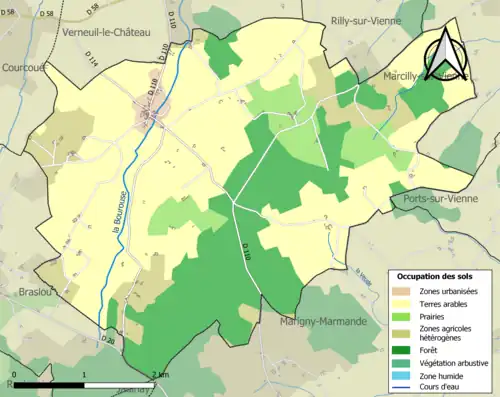 Carte en couleurs présentant l'occupation des sols.