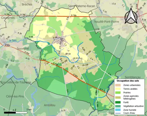 Carte en couleurs présentant l'occupation des sols.