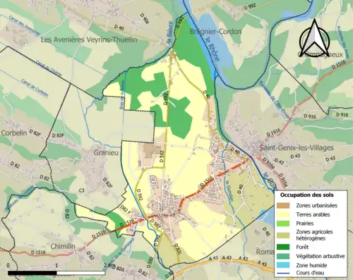 Carte en couleurs présentant l'occupation des sols.