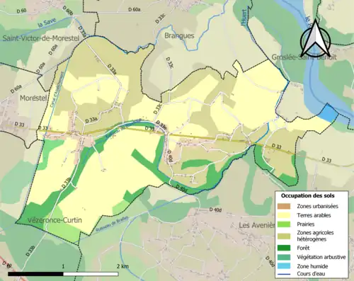 Carte en couleurs présentant l'occupation des sols.