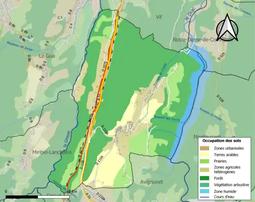 Carte en couleurs présentant l'occupation des sols.
