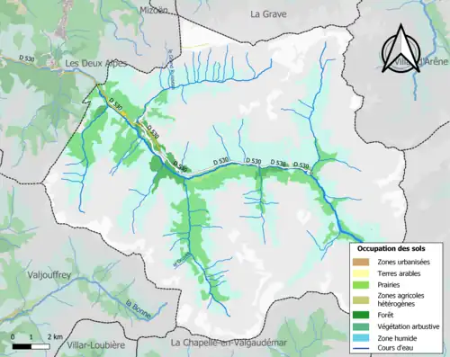 Carte en couleurs présentant l'occupation des sols.