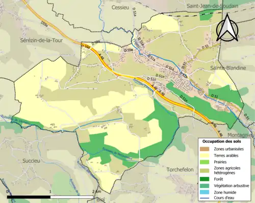 Carte en couleurs présentant l'occupation des sols.
