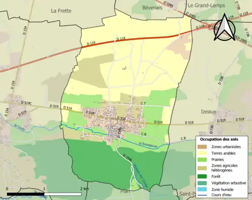 Carte en couleurs présentant l'occupation des sols.