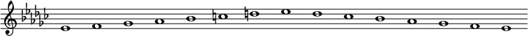 
\new Staff {
  \relative c' {
    \key es \minor
    \override Staff.TimeSignature #'stencil = ##f
    \override Staff.BarLine #'stencil = ##f
     es1 f ges as bes c d es des ces bes as ges f es
  }
}
\midi {
  \context {
    \Score
    tempoWholesPerMinute = #(ly:make-moment 120 1)
  }
}
