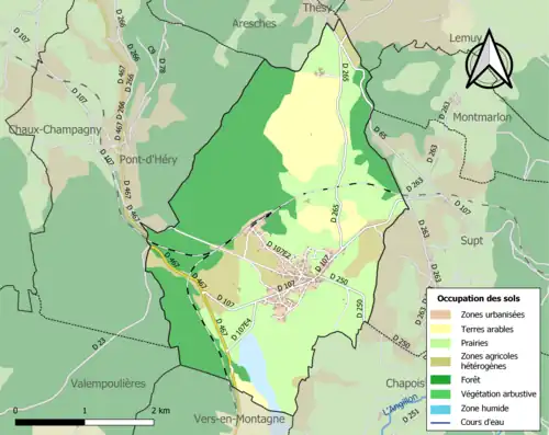 Carte en couleurs présentant l'occupation des sols.