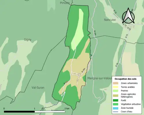 Carte en couleurs présentant l'occupation des sols.