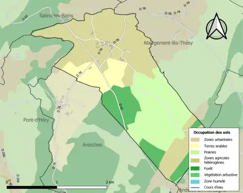 Carte en couleurs présentant l'occupation des sols.