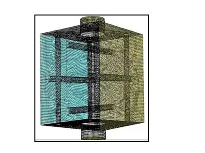 Géométrie 3D utilisée pour créer des turbulences à l'entrée du nid d'abeilles avec maillage