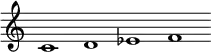 \relative c' { \cadenzaOn \omit Staff.TimeSignature \tempo 1 = 90 \set Score.tempoHideNote = ##t c1 d ees f }