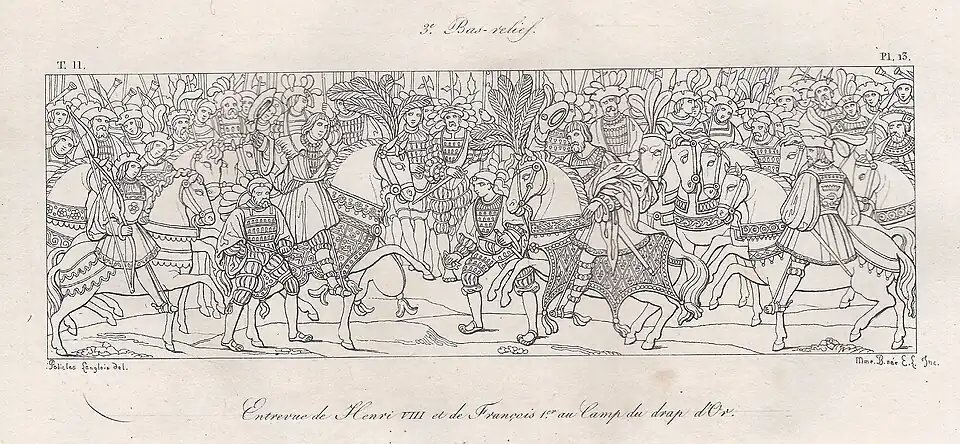 3e bas-relief. Entrevue de Henri VIII et de François Ier au Camp du drap d'Or.