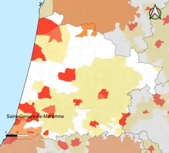 Localisation de l'aire d'attraction de Saint-Geours-de-Maremne dans le département des Landes.