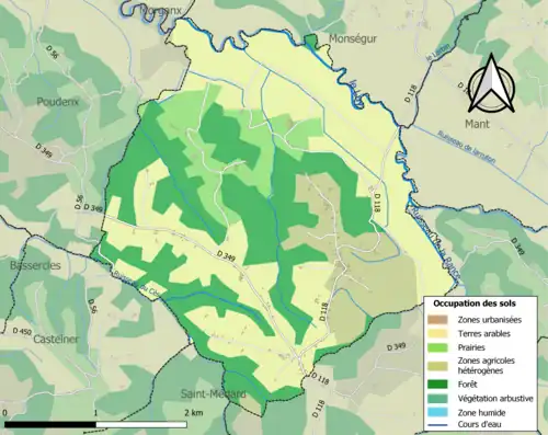Carte en couleurs présentant l'occupation des sols.