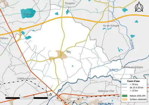 Carte de la zone Natura 2000 de type ZPS localisée dans la commune.