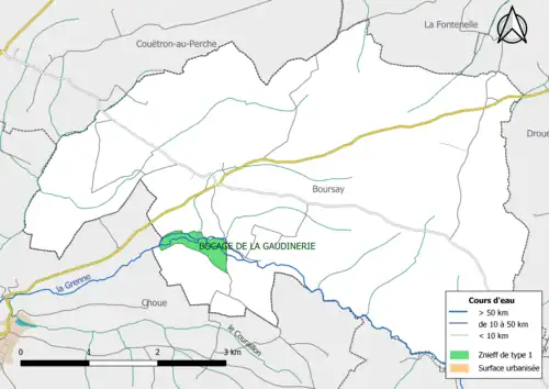 Carte des ZNIEFF de type 1 localisées dans la commune.