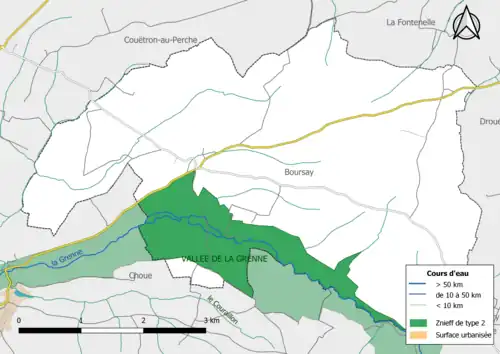 Carte des ZNIEFF de type 2 localisées dans la commune.