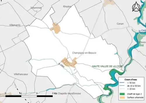 Carte des ZNIEFF de type 2 localisées dans la commune.