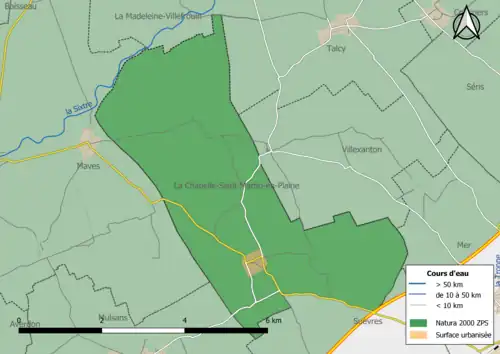 Carte de la zone Natura 2000 de type ZPS localisée dans la commune.